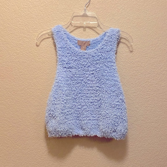 🆕 H&M🩵Icy Baby Blue Fuzzy Teddy High Neck Sherpa Cropped Halter Tank Top Large - Picture 8 of 11